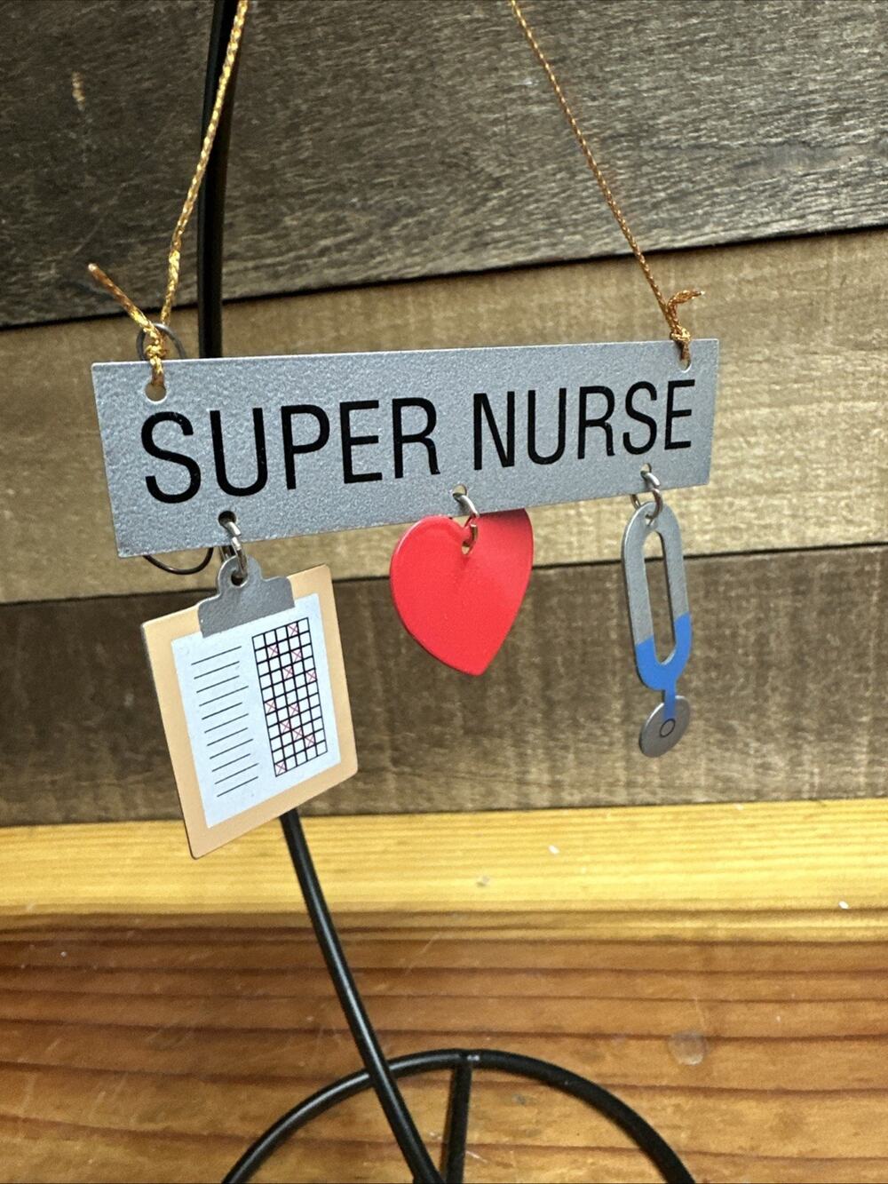 Super Nurse RN Wall Hanging Ornament Heart Stethoscope Clipboard Gift Christmas